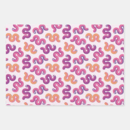 カラフルおもしろい蛇 ラッピングペーパーシート