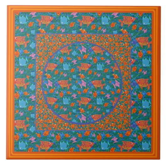 カラフルおもしろい魚 タイル (正面)