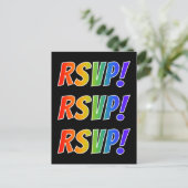 カラフルおもしろい鮮やかレインボー文字「出欠!」 ポストカード (スタンド正面)