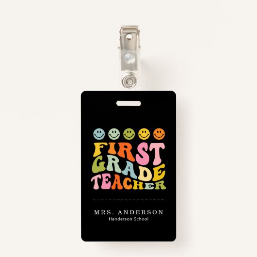 カラフルおもしろい1級先生名前をカスタムする  バッジ (裏面クリップ)