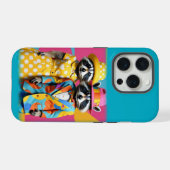 カラフルおもしろい1960年代のモダンアライグマ iPhoneケース (裏面横)