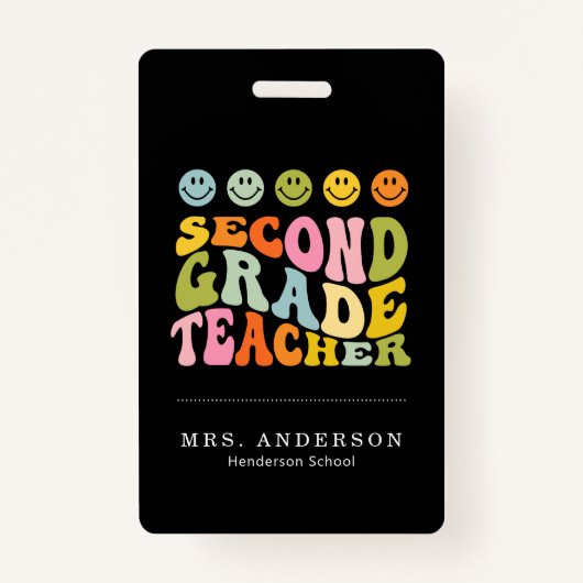 カラフルおもしろい2級先生名前をカスタムする バッジ (正面)