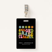 カラフルおもしろい2級先生名前をカスタムする バッジ (正面クリップ)