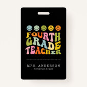カラフルおもしろい4級先生名前をカスタムする バッジ (裏面)