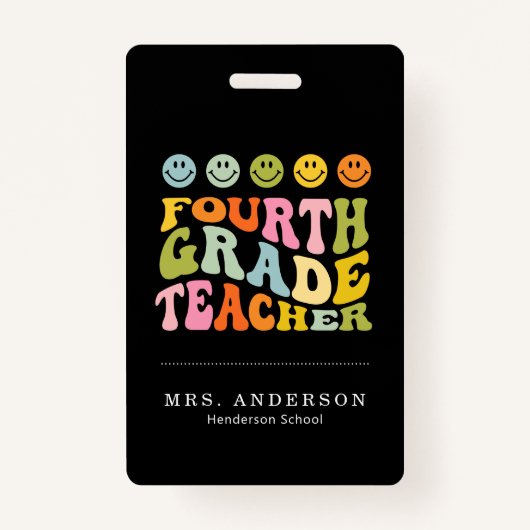 カラフルおもしろい4級先生名前をカスタムする バッジ (正面)