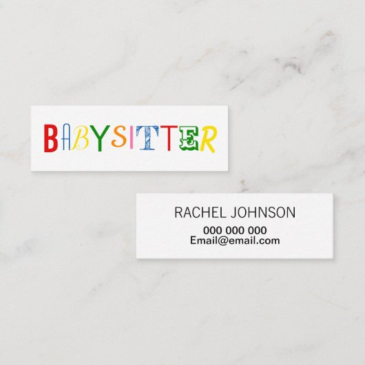 カラフルおよびおもしろいのベビーシッター/乳母の名刺 スキニー名刺 (正面/裏面)