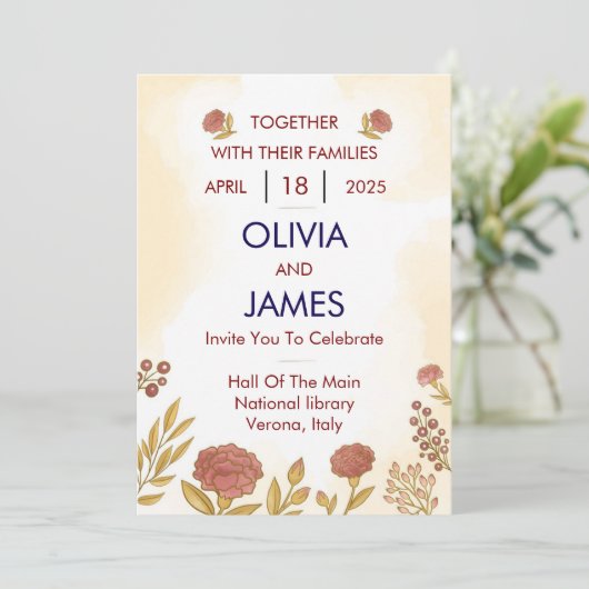 カラフルおよびフローラ結婚式招待状 招待状 (スタンド正面)