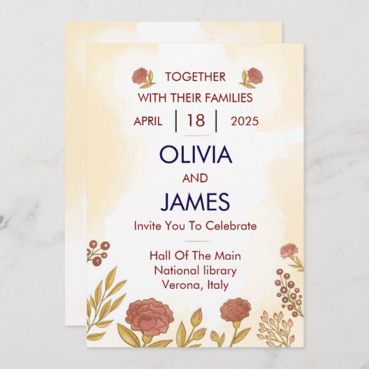 カラフルおよびフローラ結婚式招待状 招待状 (正面/裏面)