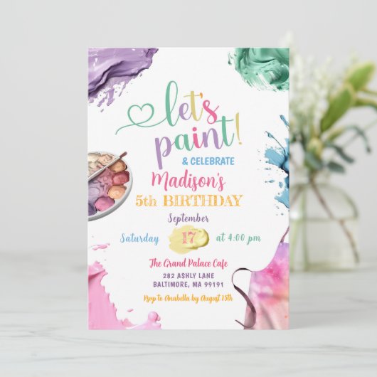 カラフルお子さ絵を描んの誕生日パーティー 招待状 (スタンド正面)