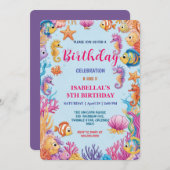 カラフルお洒落クラゲの海馬の誕生日 セーブザデート (正面/裏面)