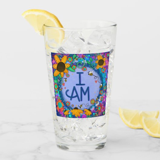 カラフルお洒落デイジーフローラI Am インスパイアs タンブラーグラス (アイス正面)