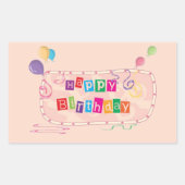 カラフルお洒落ハッピーバースデー 長方形シール (正面)