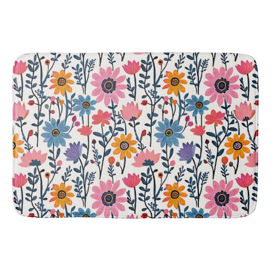 カラフルお洒落フォークフローラ バスマット (正面)