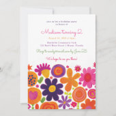 カラフルお洒落フローラガーデンバースデーパーティー 招待状 (正面)