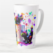 カラフルお洒落色彩の鮮やか猫 カフェラテマグ (右アングル)