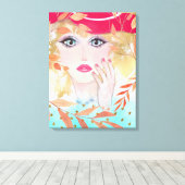 カラフルお洒落顔アートワークの女性 キャンバスプリント (インサイチュ (ウッドフロア))
