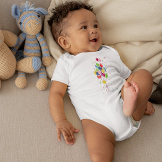 カラフルお祝いパーティーバルーンとリボン ベビーボディスーツ