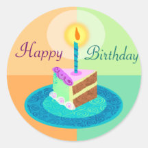 カラフルお誕生日ケーキシール | 丸ステッカー