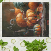 カラフルかぼちゃ離れとヴィンテージ キッチンタオル (折り畳み)