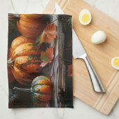 カラフルかぼちゃ離れとヴィンテージ キッチンタオル (四つ折り)