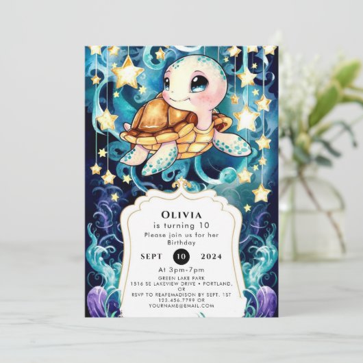 カラフルかわいいキッズカメ誕生日 招待状 (スタンド正面)