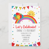 カラフルかわいいキッズレインボーバースデーパーティー 招待状 (正面)