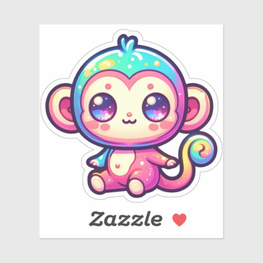 カラフルかわいいサル目きらめくつき シール (シート)