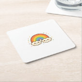 カラフルかわいいレインボープライド スクエアペーパーコースター (アングル)