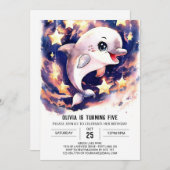 カラフルかわいい子どもイルカ誕生日 招待状 (正面/裏面)