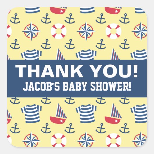 カラフルかわいい帆船アンカー海事党 スクエアシール (正面)