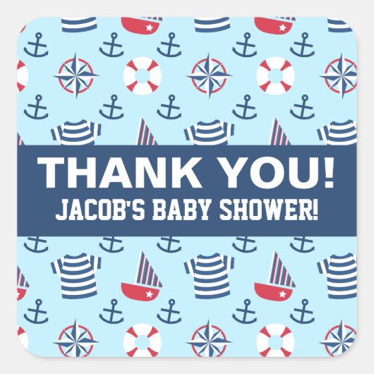 カラフルかわいい帆船アンカー海事党 スクエアシール (正面)