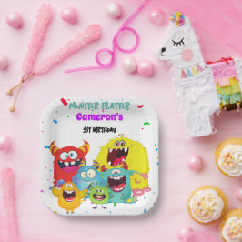 カラフルかわいい楽しいモンスターバースデーパーティースクエア ペーパープレート