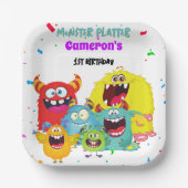 カラフルかわいい楽しいモンスターバースデーパーティースクエア ペーパープレート (正面)