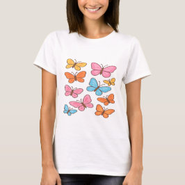 カラフルかわいい蝶 – かわいいパステルパターン Tシャツ