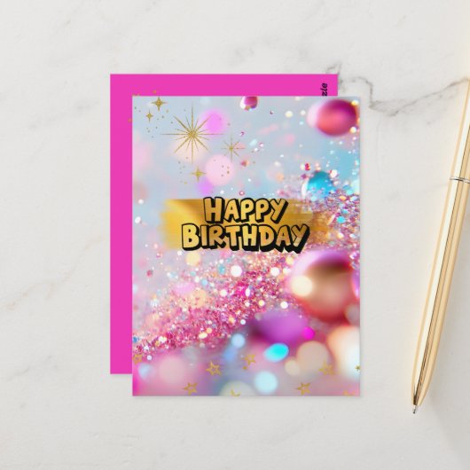 カラフルかわいいY2Kハッピーバースデー♡ ポストカード (正面/裏面インサイチュ)