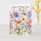カラフルかわいらしサマーフラワーシスター誕生日 カード (黄色い花)