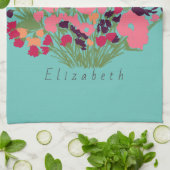 カラフルかわいらしフローラレッズ開花+名前をカスタムする キッチンタオル (折り畳み)