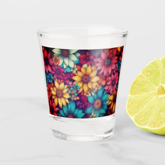 カラフルかわいらし抽象芸術フローラ#33 - ショットグラス (正面)