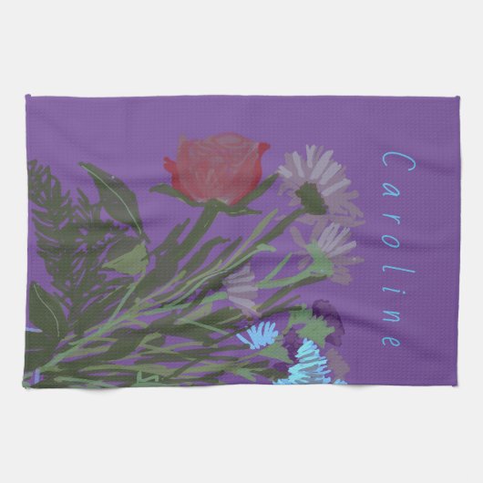 カラフルかわいらし春の花+名前をカスタムする キッチンタオル (横)