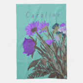 カラフルかわいらし春の花+名前をカスタムする キッチンタオル (縦)