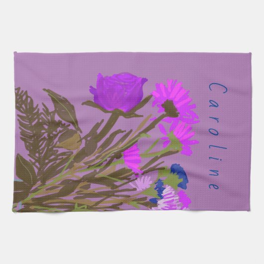カラフルかわいらし春の花+名前をカスタムする キッチンタオル (横)
