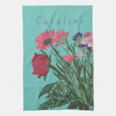 カラフルかわいらし春の花+名前をカスタムする キッチンタオル (縦)