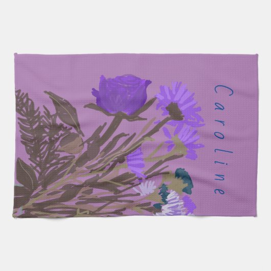 カラフルかわいらし春の花+名前をカスタムする キッチンタオル (横)