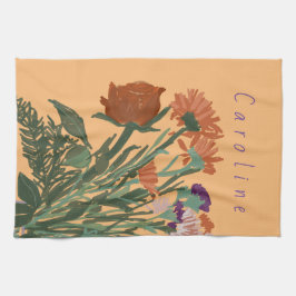 カラフルかわいらし春の花+名前をカスタムする キッチンタオル