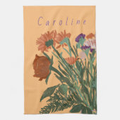 カラフルかわいらし春の花+名前をカスタムする キッチンタオル (縦)