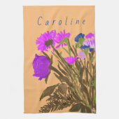 カラフルかわいらし春の花+名前をカスタムする キッチンタオル (縦)