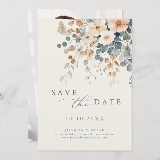 カラフルかわいらし春野の花の牧草地写真 セーブザデート (正面/裏面)