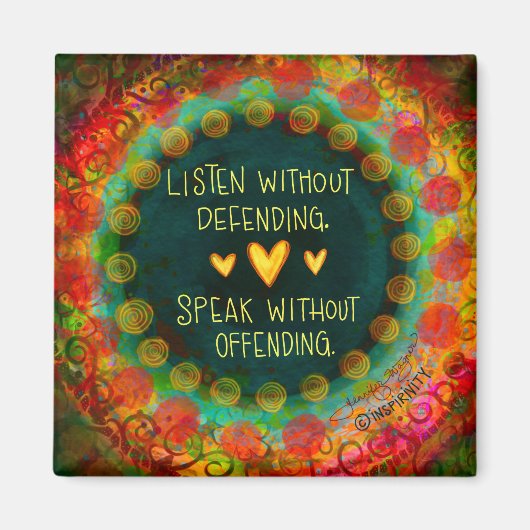 カラフルかわいらし聞引用文感動的ハート マグネット (正面)