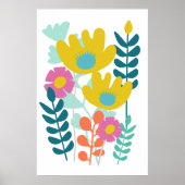 カラフルかわいらし花の緑の黄色い壁 ポスター (正面)