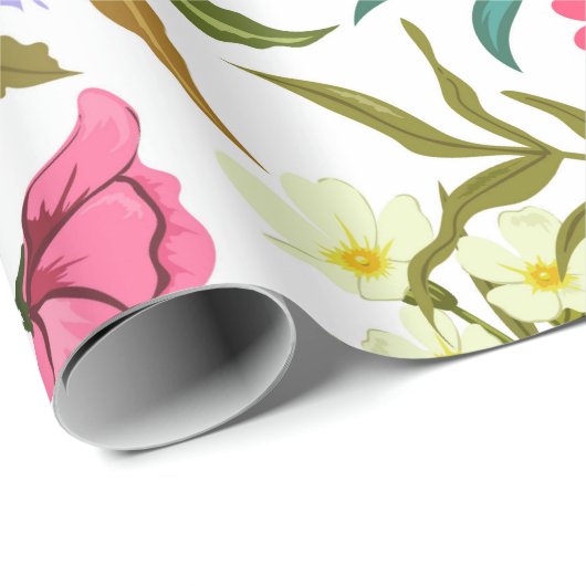 カラフルかわいらし花模様の包み紙 ラッピングペーパー (ロールコーナー)